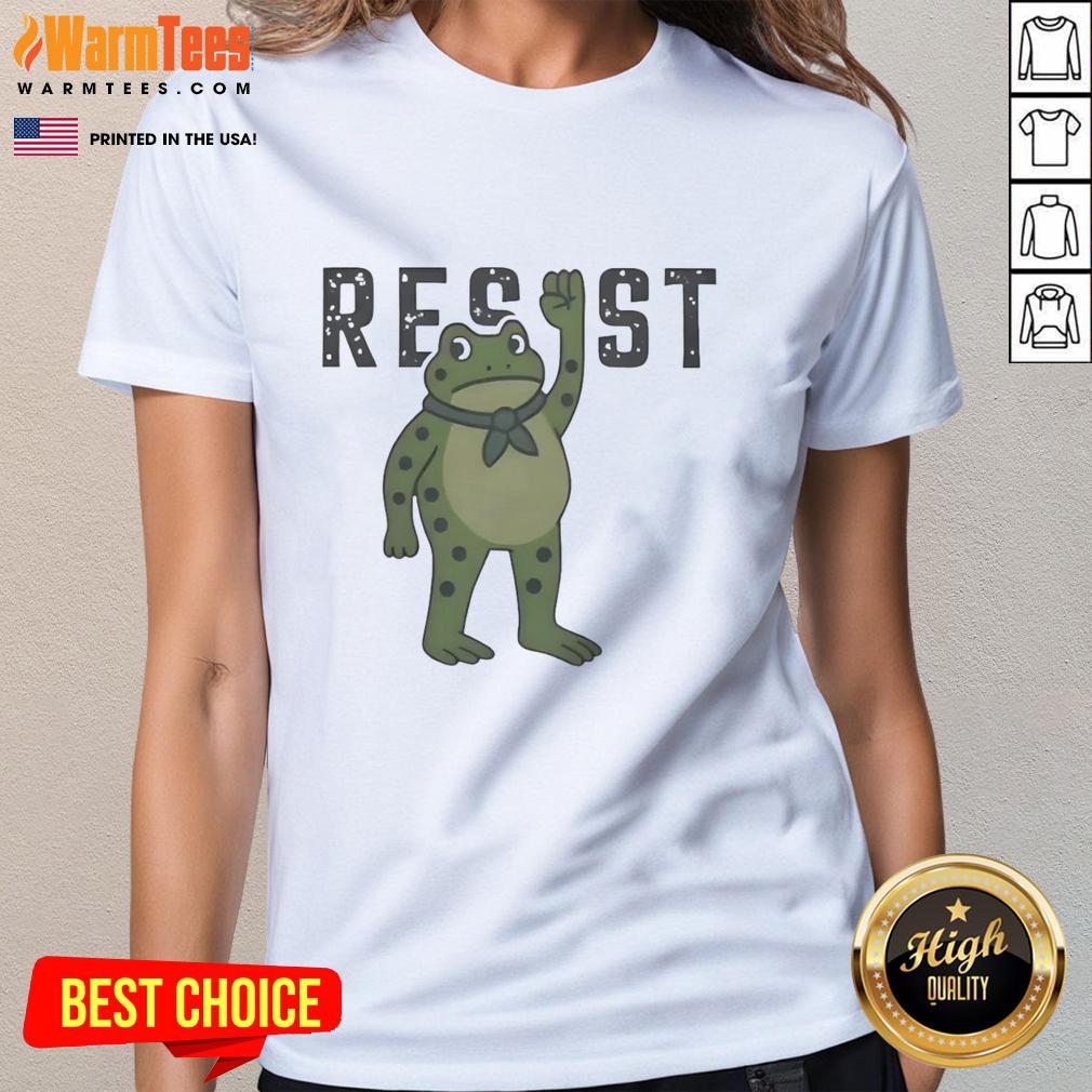 Hot Resist Portland Frog Ladies Tee featuring a playful frog design on a stylish women's shirt.