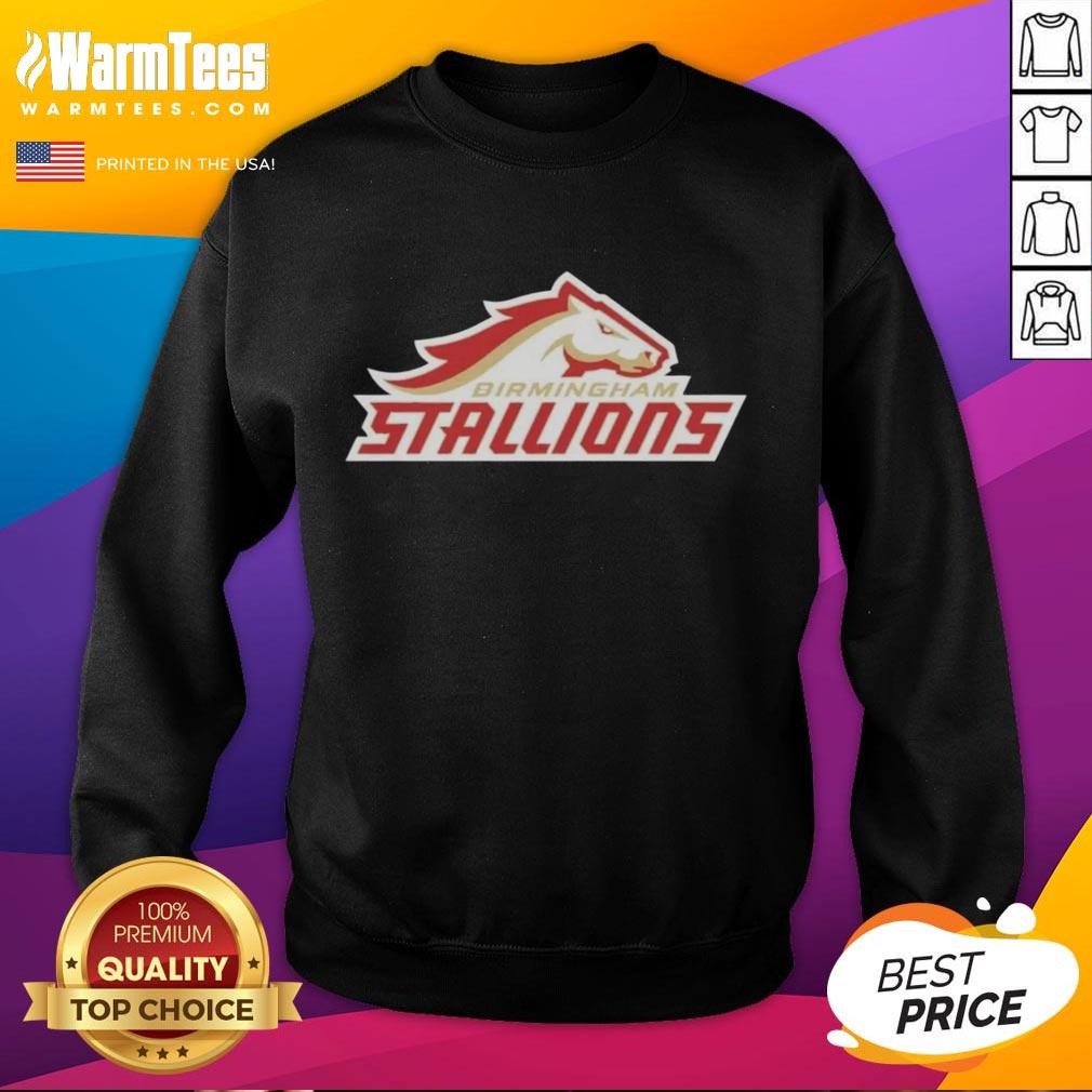 Nice Birmingham Stallions lockup logo sweatshirt featuring vibrant colors and stylish design for fans.