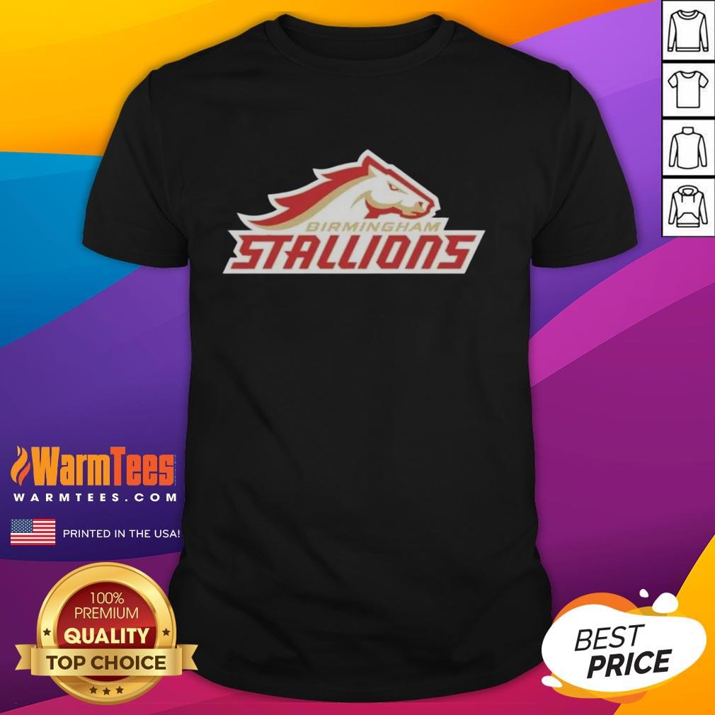 Stylish Birmingham Stallions Lockup Logo T-Shirt featuring vibrant colors and bold design for fans and sports enthusiasts.