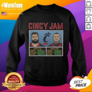 Alt Text: Stylish Nice Cincy Jam sweatshirt featuring Kelce design, perfect for fans of Travis and Jason Kelce.