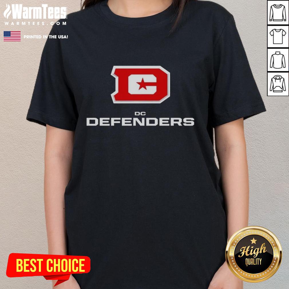 Alt Text: Nice DC Defenders Lockup Logo on a stylish ladies tee, perfect for fans of the DC Defenders football team.