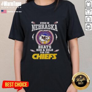 Ladies tee in red and gold for Kansas City Chiefs, showcasing team spirit and style in Nebraska.