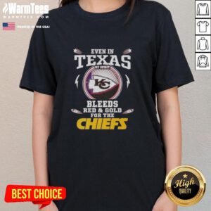 Alt Text: Kansas City Chiefs ladies tee in red and gold, showcasing team spirit and style for fans in Texas.