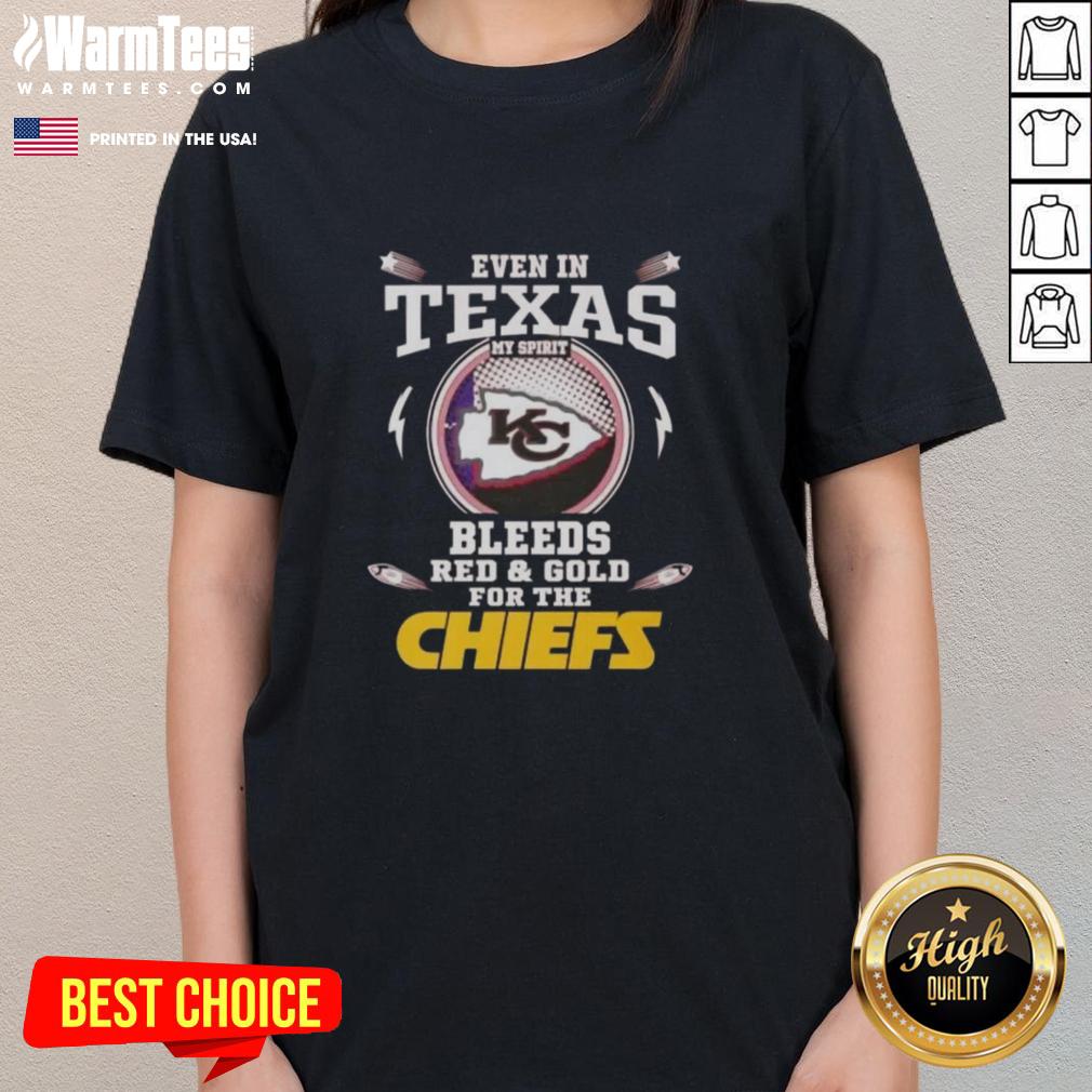 Alt Text: Kansas City Chiefs ladies tee in red and gold, showcasing team spirit and style for fans in Texas.