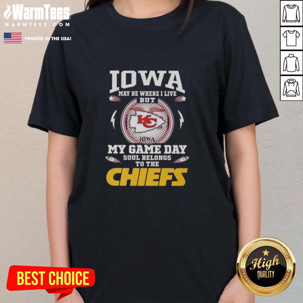 Stylish Kansas City Chiefs ladies tee shining under the Iowa sunshine, perfect for fans cheering on their team.