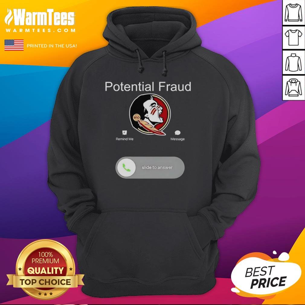 Nice FSU potential fraud phone screen showing a hoodie with the FSU logo, highlighting fraud detection features.