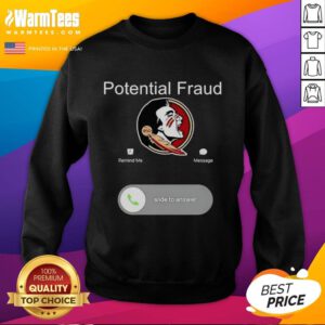 FSU sweatshirt displayed on a phone screen, highlighting potential fraud investigation for Nice FSU apparel.