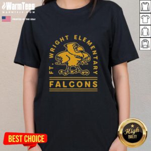 Nice Ft Wright Falcons Gold Arch Ladies Tee featuring a stylish design for fans and casual wear in vibrant gold.