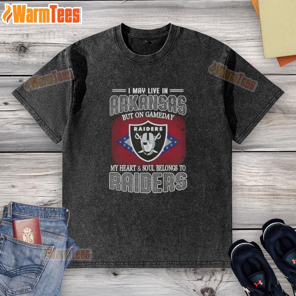 Classic washed t-shirt featuring 'My heart and soul belongs to Raiders' for Arkansas fans on game day.