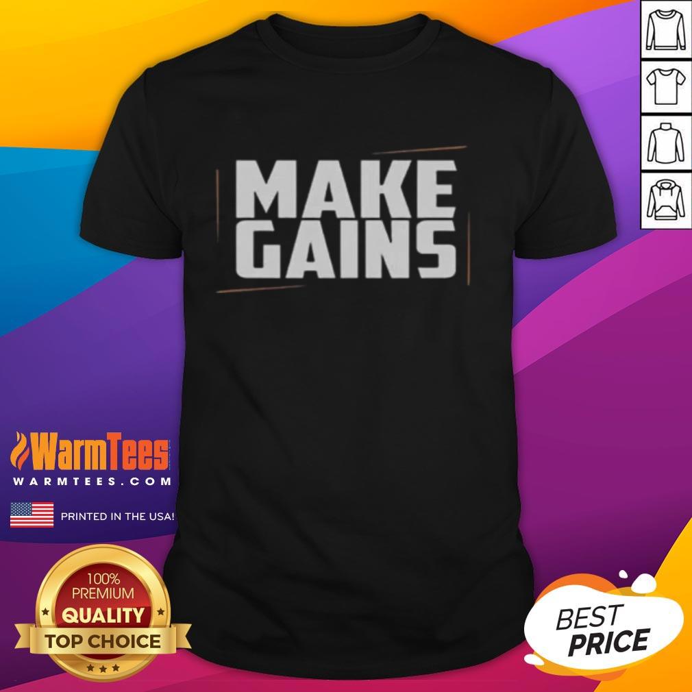 Nice Make Gains Gym T-Shirt featuring bold fitness slogan, perfect for workout enthusiasts and gym lovers.