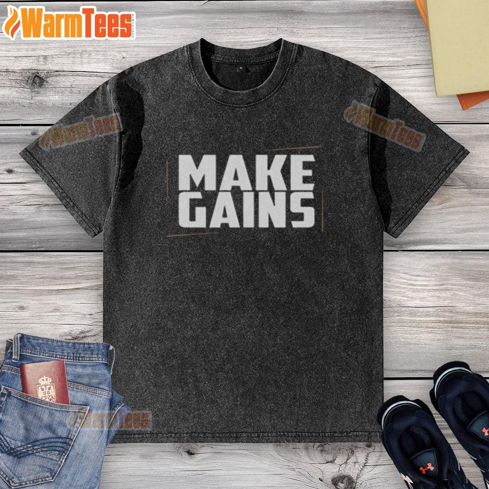 Nice Make Gains Gym Washed T-Shirt in vibrant colors, perfect for workouts and showcasing fitness motivation.