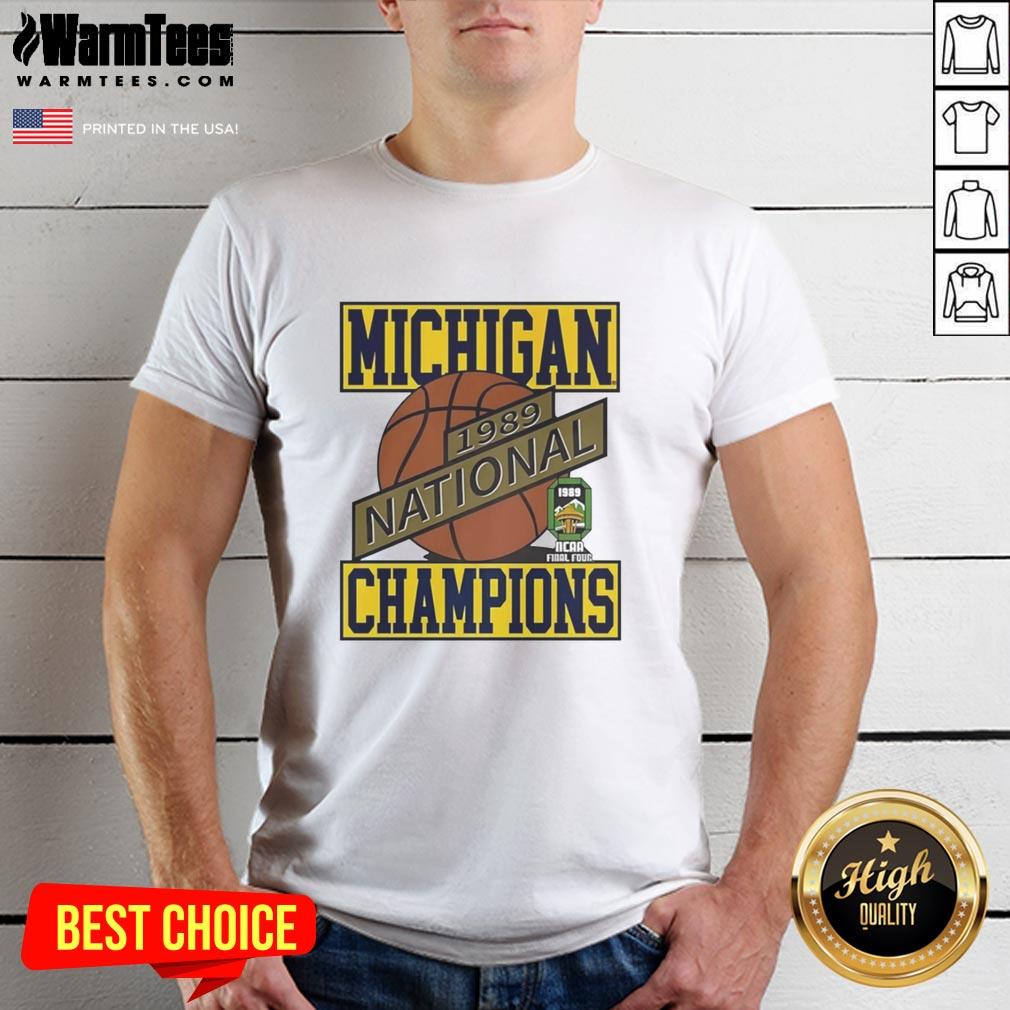 1989 Michigan Wolverines Basketball National Champions T-Shirt featuring bold graphics and team colors, perfect for fans.
