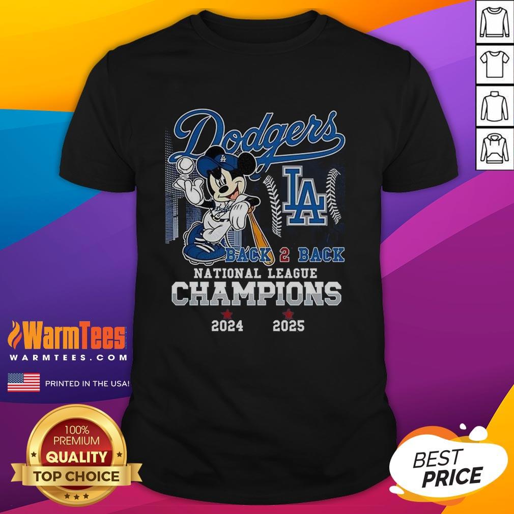 Mickey Mouse X Los Angeles Dodgers 2025 National League Champions T-Shirt, celebrating back-to-back victories.