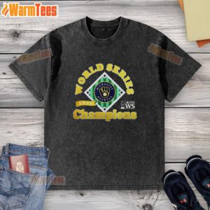 Nice Milwaukee Brewers Baseball 2025 World Series Champions Trophy Logo on a stylish washed t-shirt.