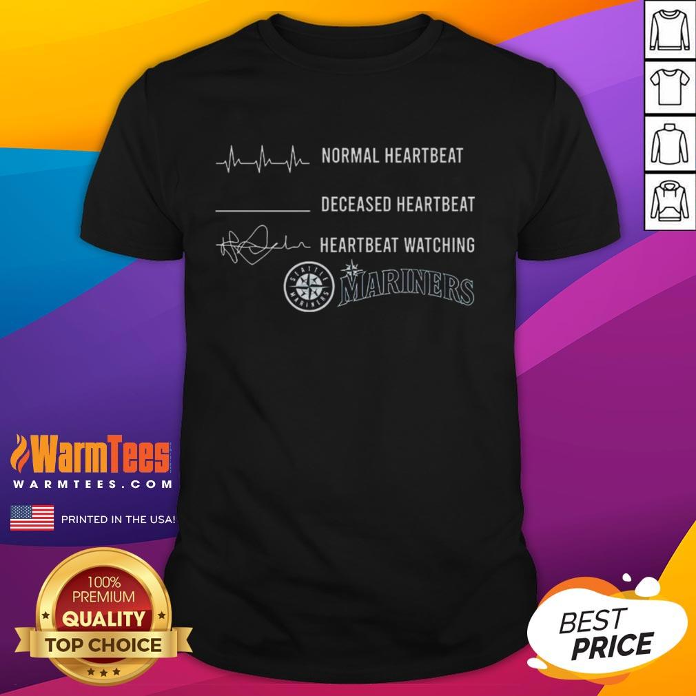 Nice Normal Heartbeat and Deceased Heartbeat graphic on Seattle Mariners T-Shirt for heart health awareness.