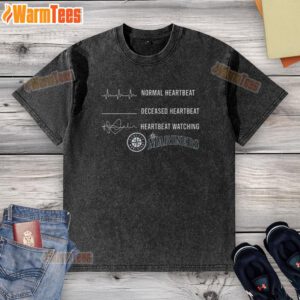 Washed Seattle Mariners T-shirt featuring nice normal heartbeat and deceased heartbeat designs, perfect for fans.