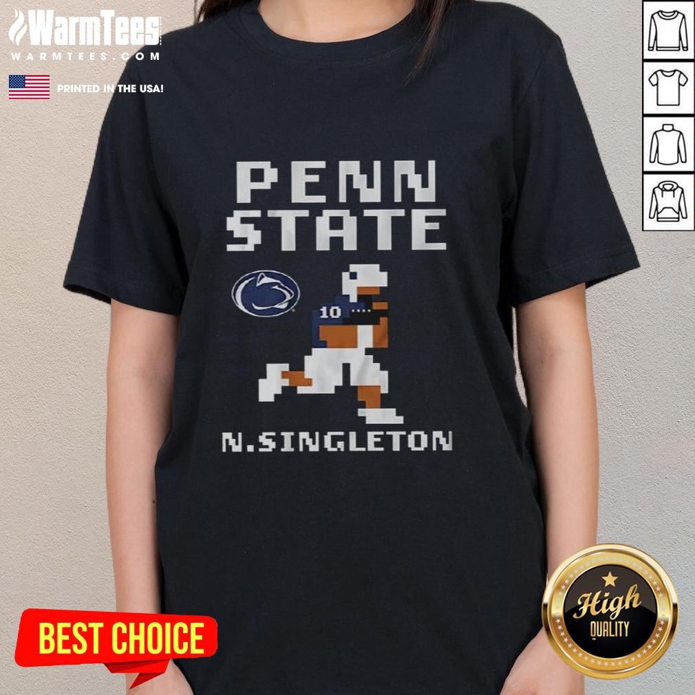 Stylish Penn State Nittany Lions football ladies tee featuring Nicholas Singleton in a retro design.