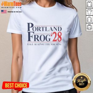 Nice Portland Frog 2028 Rage Against The Machine ladies tee featuring vibrant frog graphic and stylish design.