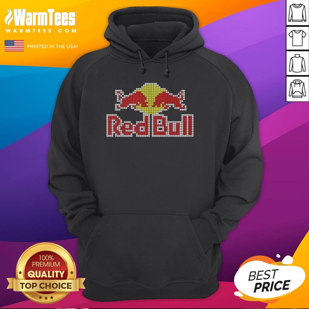 Nice Red Bull 8-Bit Logo Hoodie featuring a vibrant retro design, ideal for fans of nostalgic gaming and stylish apparel.