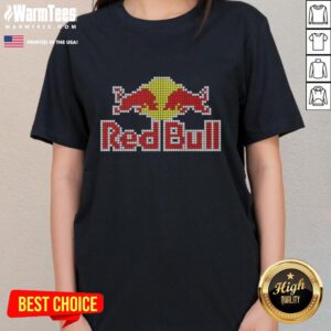Alt Text: Nice Red Bull 8-Bit Logo Ladies Tee featuring a retro pixel art design in vibrant colors for stylish casual wear.