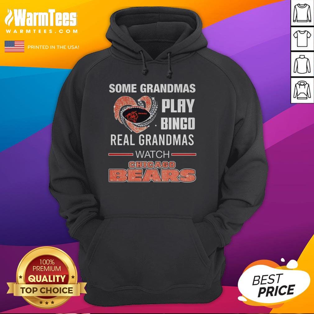 Grandmas enjoying bingo while wearing a Chicago Bears hoodie, showcasing the fun of real grandmas watching football.