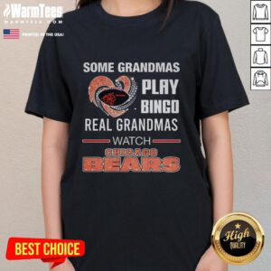 Grandmas enjoying Chicago Bears football in a diamond heart ladies tee, showcasing their love for bingo and the game.