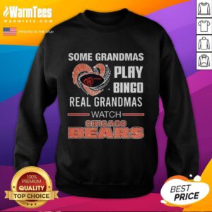 Cozy diamond heart sweatshirt featuring grandmas watching Chicago Bears football and playing bingo together.