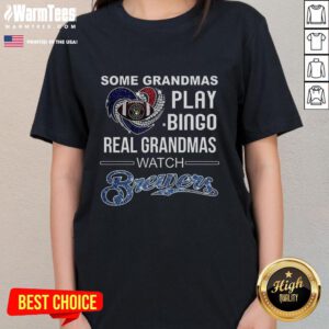 Grandmas enjoying Milwaukee Brewers baseball in 'Real Grandmas Watch' tee, showcasing diamond heart design.