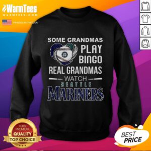 Grandmas in Seattle Mariners baseball sweatshirts enjoying a game, showcasing love for baseball and family fun.