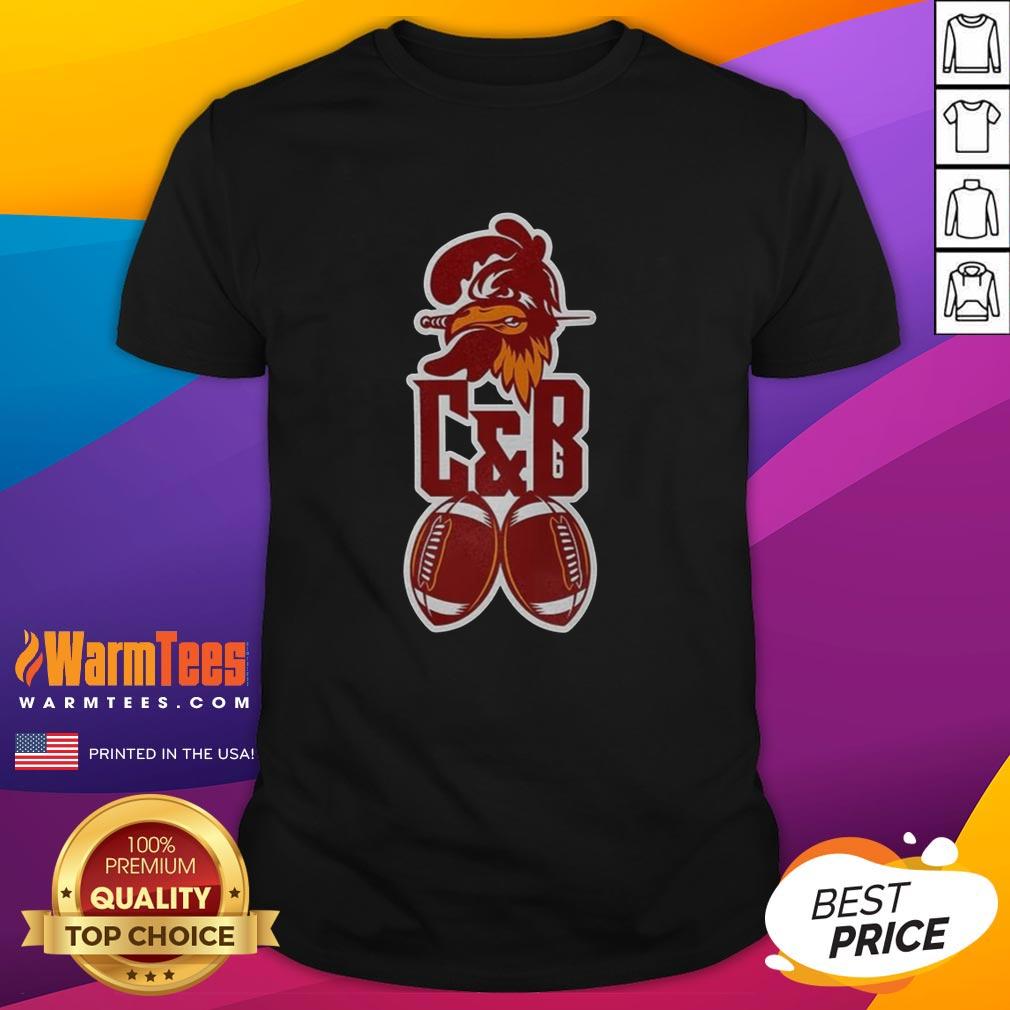 Nice Tampa Bay Buccaneers Football C and B logo mascot T-shirt featuring vibrant team colors and bold design.