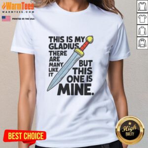 Ladies tee featuring 'This Is My Gladius' design, showcasing a unique sword illustration for sword enthusiasts.