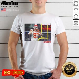 Travis Kelce Kansas City Chiefs Football heart signature T-shirt design featuring vibrant colors and team logo.