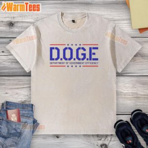 Alt Text: Official D.O.G.E. Department of Government Efficiency sarcastic washed t-shirt design with humorous graphics.