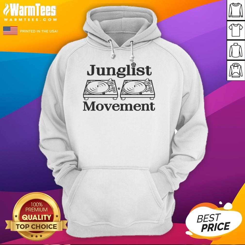 Official Junglist Movement turntable retro shirt hoodie featuring vibrant graphics and a stylish design for music lovers.