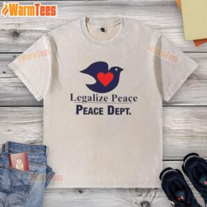 Official Legalize Peace washed t-shirt featuring a serene dove design, perfect for promoting love and peace.