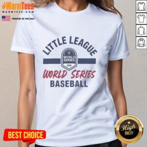 Official Little League 2025 World Series Baseball ladies tee featuring vibrant design and comfortable fit for fans.