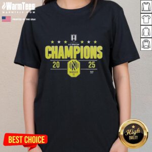 Official Nashville Soccer Champions Open Cup 2025 Ladies Tee showcasing vibrant team colors and logo design.
