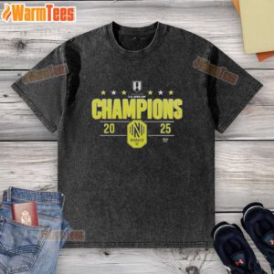 Alt Text: Official Nashville Soccer Champions Open Cup 2025 washed t-shirt featuring team logo and vibrant colors.
