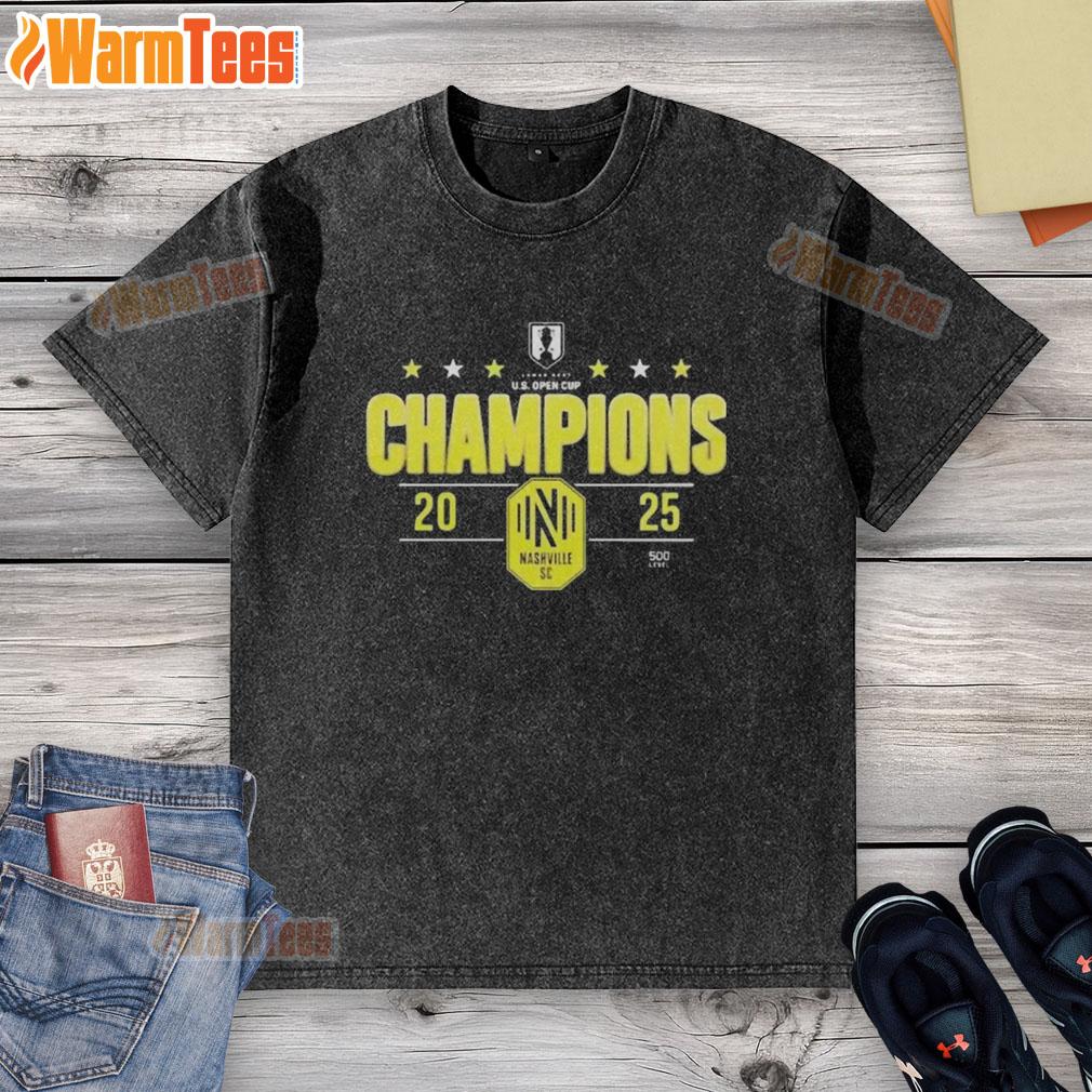 Alt Text: Official Nashville Soccer Champions Open Cup 2025 washed t-shirt featuring team logo and vibrant colors.
