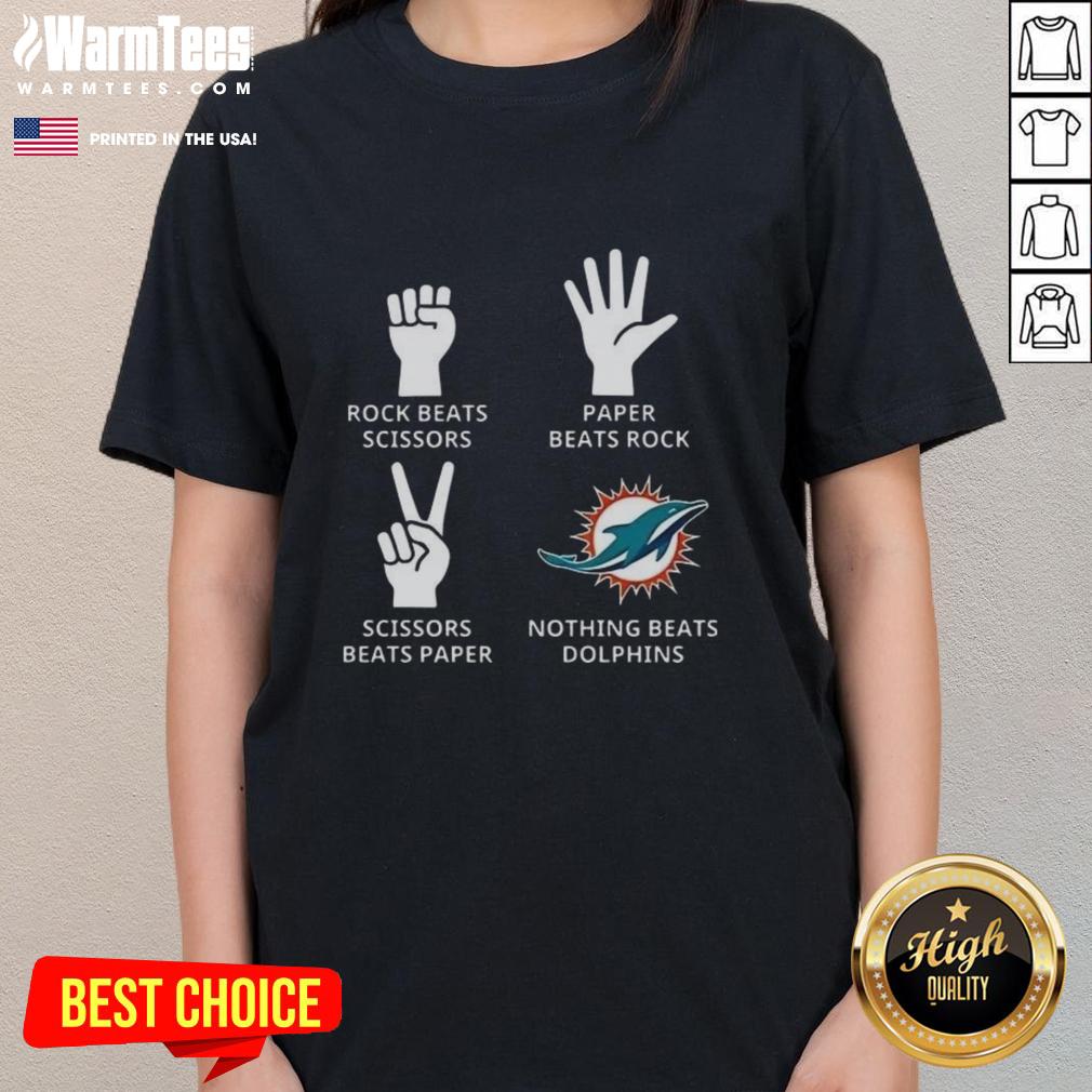 Alt Text: Official Miami Dolphins football logo on a stylish ladies tee, perfect for fans supporting their team.