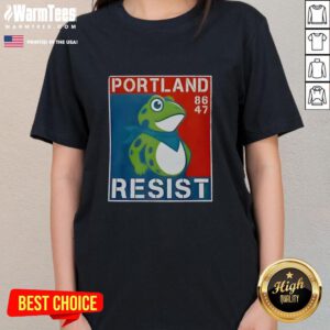 Official Portland Frog 86-47 ladies tee featuring vibrant design, perfect for fans and casual wear.