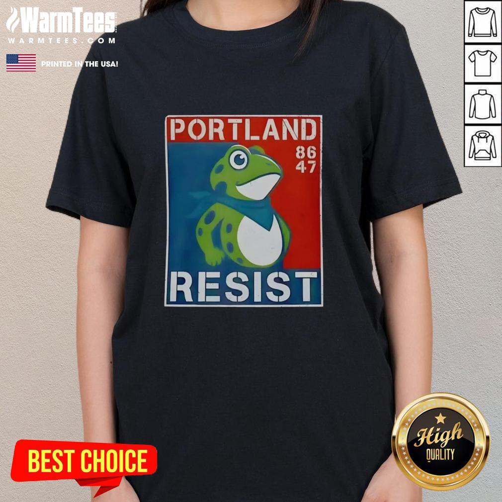 Official Portland Frog 86-47 ladies tee featuring vibrant design, perfect for fans and casual wear.