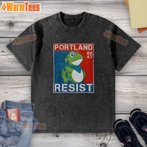 Official Portland Frog 86 47 washed t-shirt featuring a vibrant frog graphic, perfect for casual wear and fans.