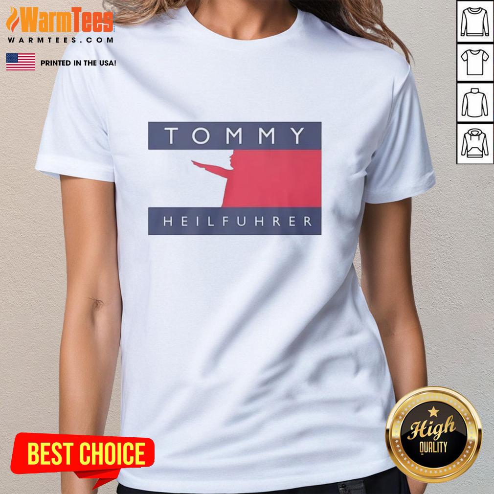 Official Tommy Heilfuhrer Logo Parody Ladies Tee in vibrant colors, featuring a playful graphic design for stylish women.