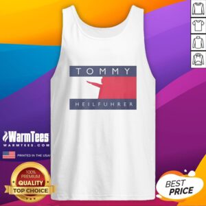 Official Tommy Heilfuhrer logo parody tank top featuring a bold design, perfect for casual wear and statement fashion.