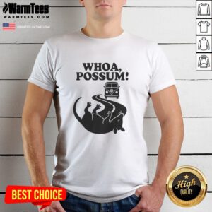 Alt Text: Official Whoa Possum T-Shirt featuring a playful possum graphic on a vibrant background, perfect for casual wear.