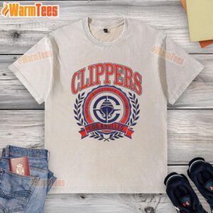 Vintage washed t-shirt featuring the original Los Angeles Clippers NBA logo in vibrant colors and classic design.