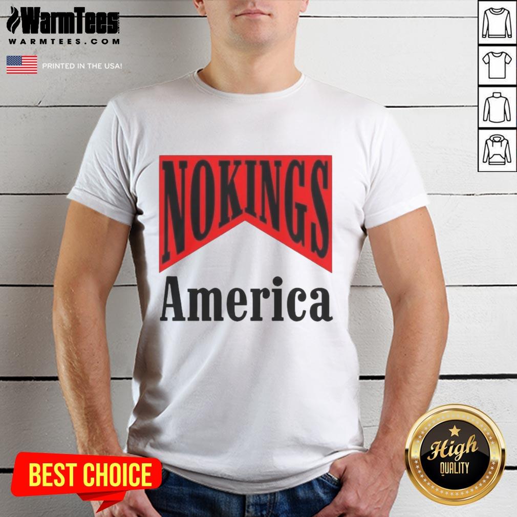 Alt Text: Original No Kings America Medicine Packaging Sarcastic T-Shirt featuring a playful design and bold graphics.
