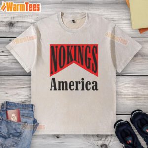 Alt Text: Original No Kings America Medicine Packaging Sarcastic Washed T-Shirt featuring bold graphics and a vintage style.
