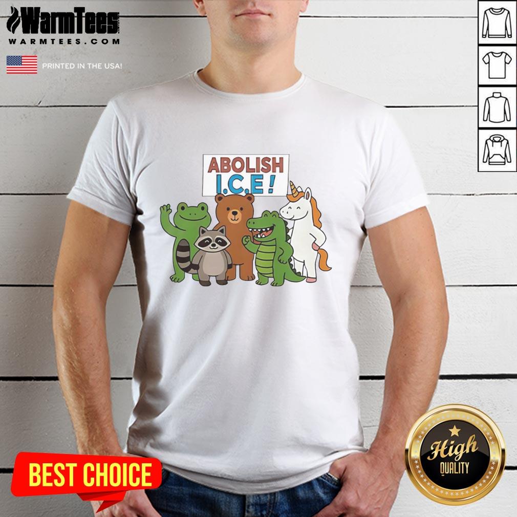 Premium Abolish Ice Frog Unicorn Raccoon Bear Dinosaur Protest T-Shirt featuring vibrant, eco-friendly design for activists.